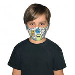 Front shot of a kid in a Kids' Buff Filter Mask in Boo Multi