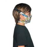 Side profile image of a kid wearing a Buff Kids' Filter Mask in Boo Multi