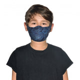 Front shot of a kid in a Kids' Buff Filter Mask in Kasai Night Blue